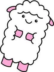 Cartoon sheep is floating on transparent background in flat design with pink ears and hooves