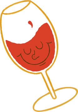 Naklejki Minimalist sketch is showing stylized wine glass with smiling red liquid on transparent background