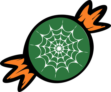 Naklejki Floating flat design candy on transparent background with green wrapper spiderweb and orange flares