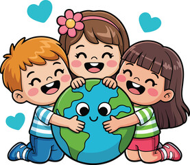 Children Hugging the Earth Earth Day Celebration