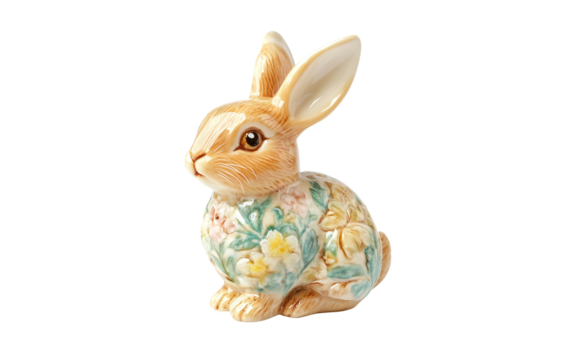 Small handcrafted Easter bunny figurine for festive spring decor isolated on transparent background PNG