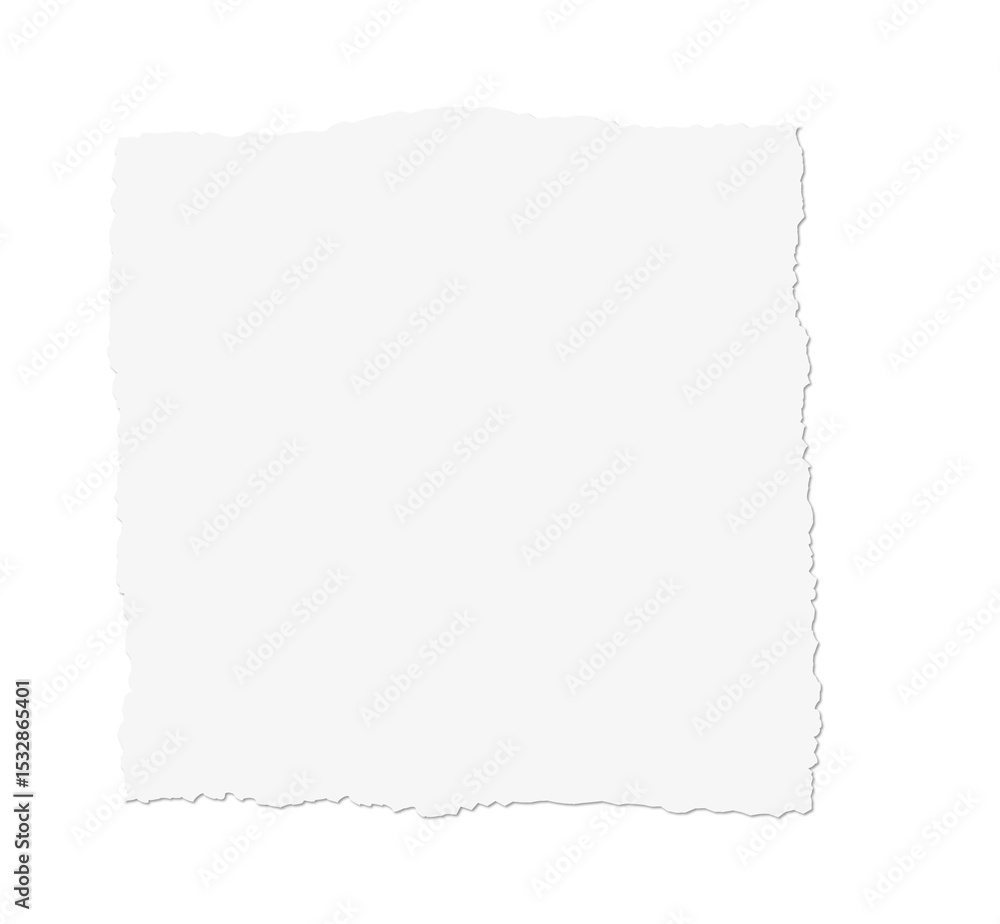 Poster displaying torn white paper featuring jagged edges and subtle shadowing on transparent background