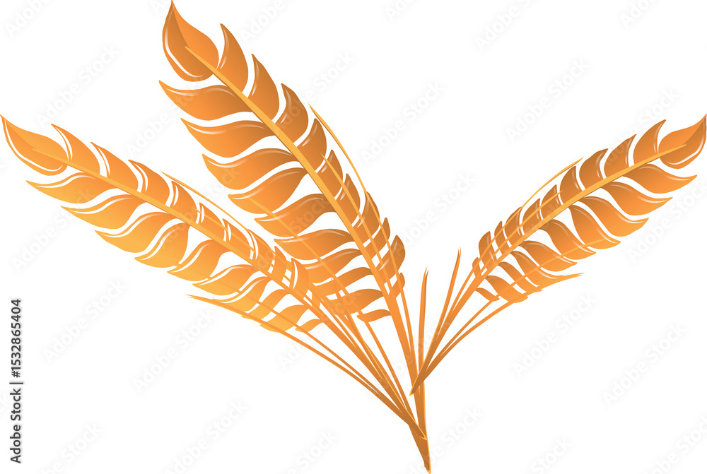 Poster flat vector design is showing golden fronds radiating from stem on transparent canvas, copy space