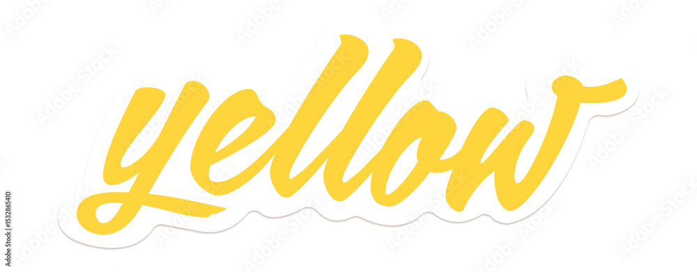Poster yellow word is floating in flat design, showing cursive sticker style on transparent background