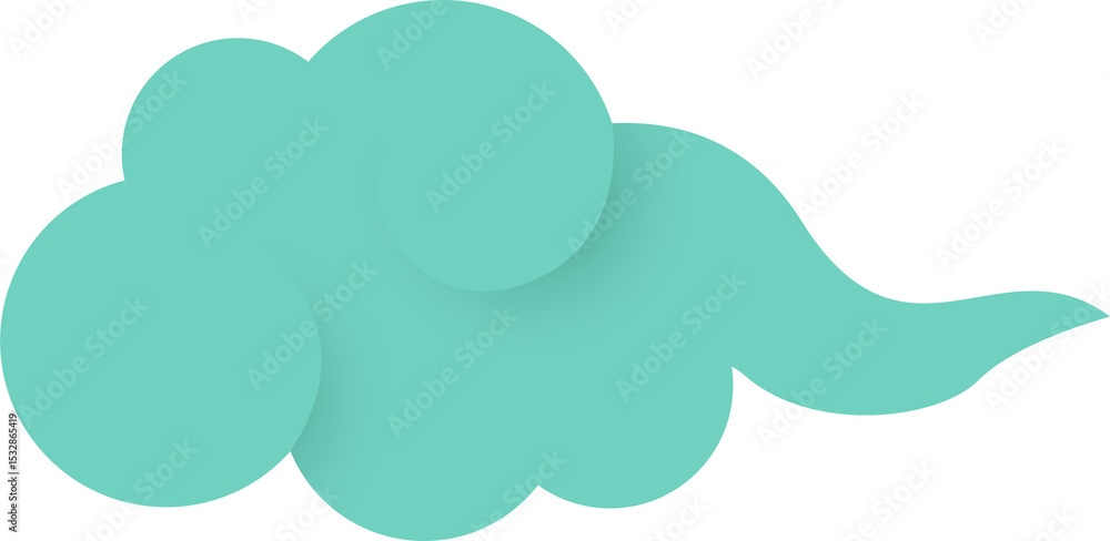 Poster abstract teal cloud is flowing on transparent background in flat style with rounded segments