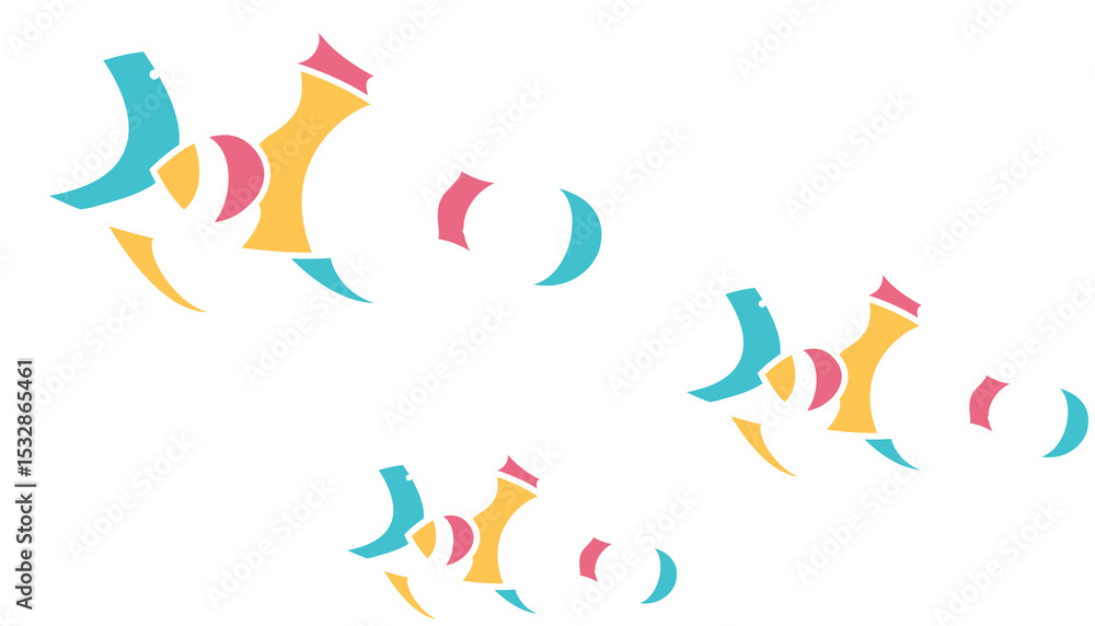 Aufkleber showing flat vector of three stylized fish icons on transparent background with colored segments
