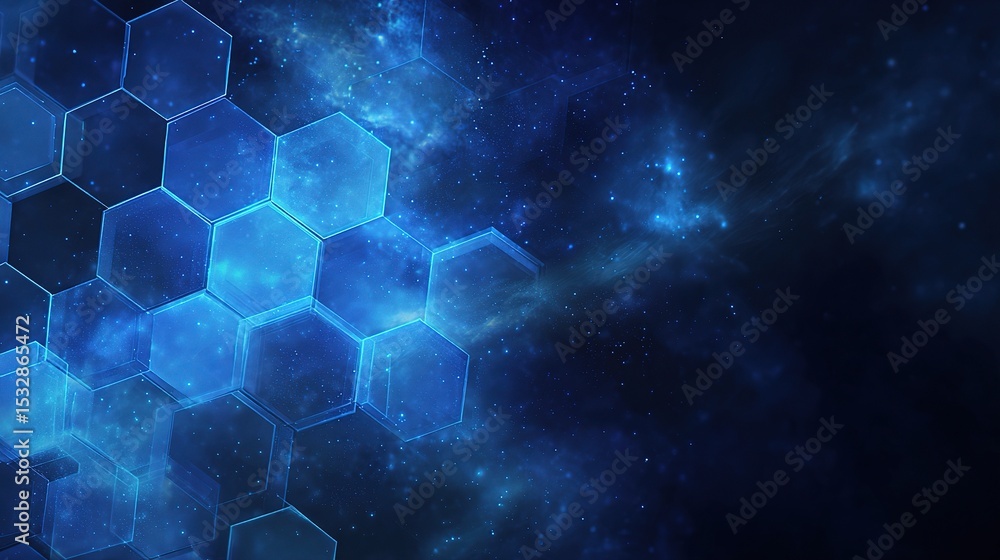 Poster abstract blue hexagon overlay in deep space with gigapixel quality