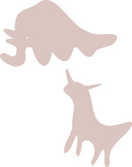 Two flat rust shapes floating on transparent background, showing elephant trunk and horned animal