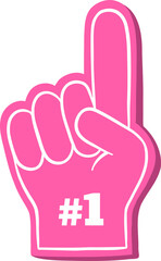 Showing stylized pink foam hand pointing up with “#1” text and drop shadow, transparent background