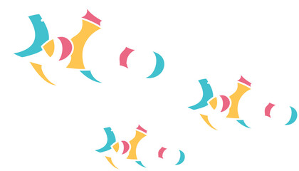 Showing flat vector of three stylized fish icons on transparent background with colored segments