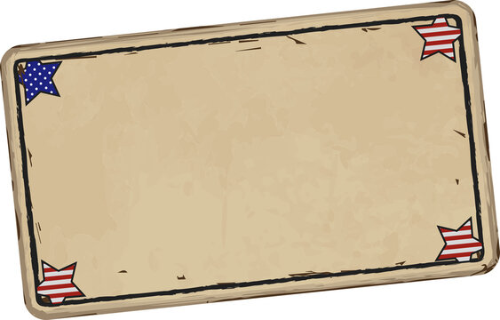 Naklejki Flat design parchment sheet is tilting on transparent background with flag star corners, copy space