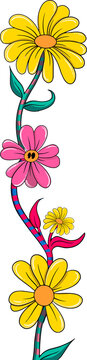 Fototapeta Stylish vine is curling in flat style with striped stem and daisy blooms on transparent background