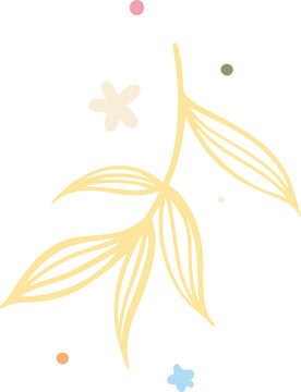 Naklejki Flat botanical branch is showing yellow leaves with pastel dots and stars on transparent background