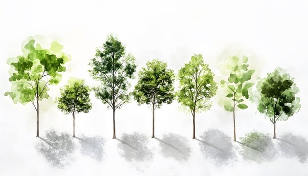 Row of stylized trees in various stages of growth.