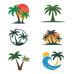 Tropical Palm Tree Set in Flat Design.