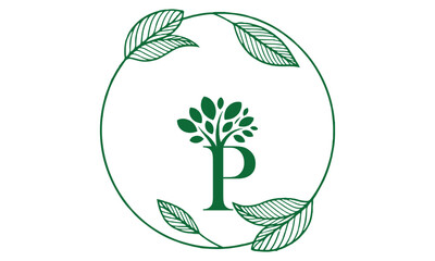 P  Letter with Leaf Logo Vector
