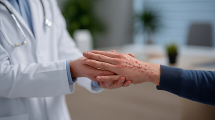 Doctor Applying Cream to Inflamed Hands for Relief