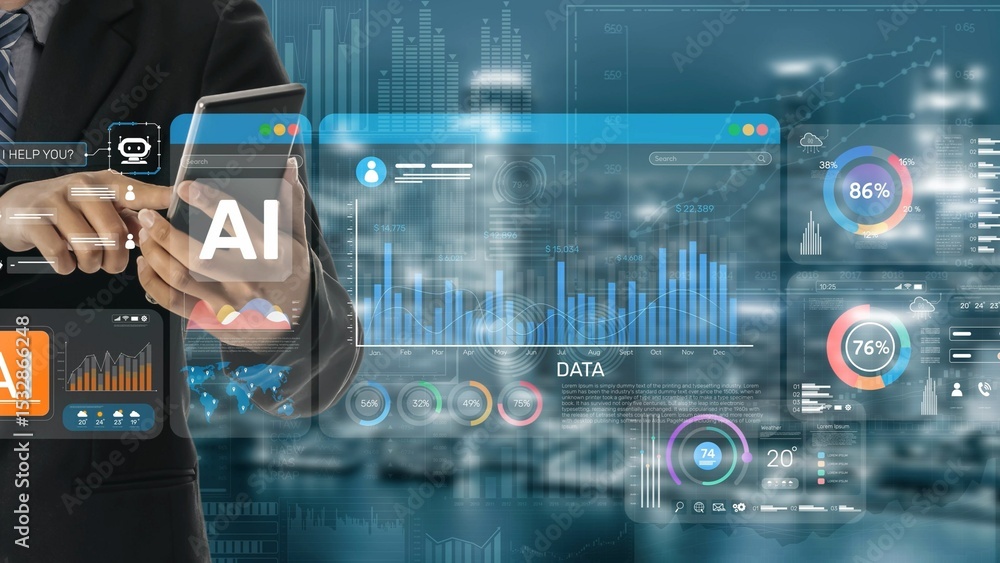 Poster ai assistant brain processor with llm technology, big data, machine learning, generative ai for busi