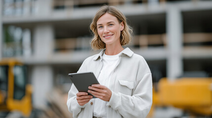 Tech-Savvy Woman Capturing Thermal Insulation on Construction Site