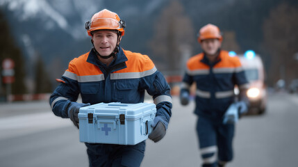Urgent Response: Paramedics in Action with Medical Kits