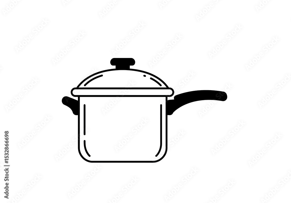 Poster a simple line drawing of a cooking pot with a lid and handle on a white background design element