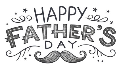 Happy Father's Day typography design, hand drawn lettering with mustache.