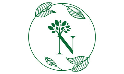 N Letter with Leaf Logo Vector