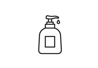 Obraz premium Outline drawing of a liquid soap dispenser with a pump and a single drop on a white background
