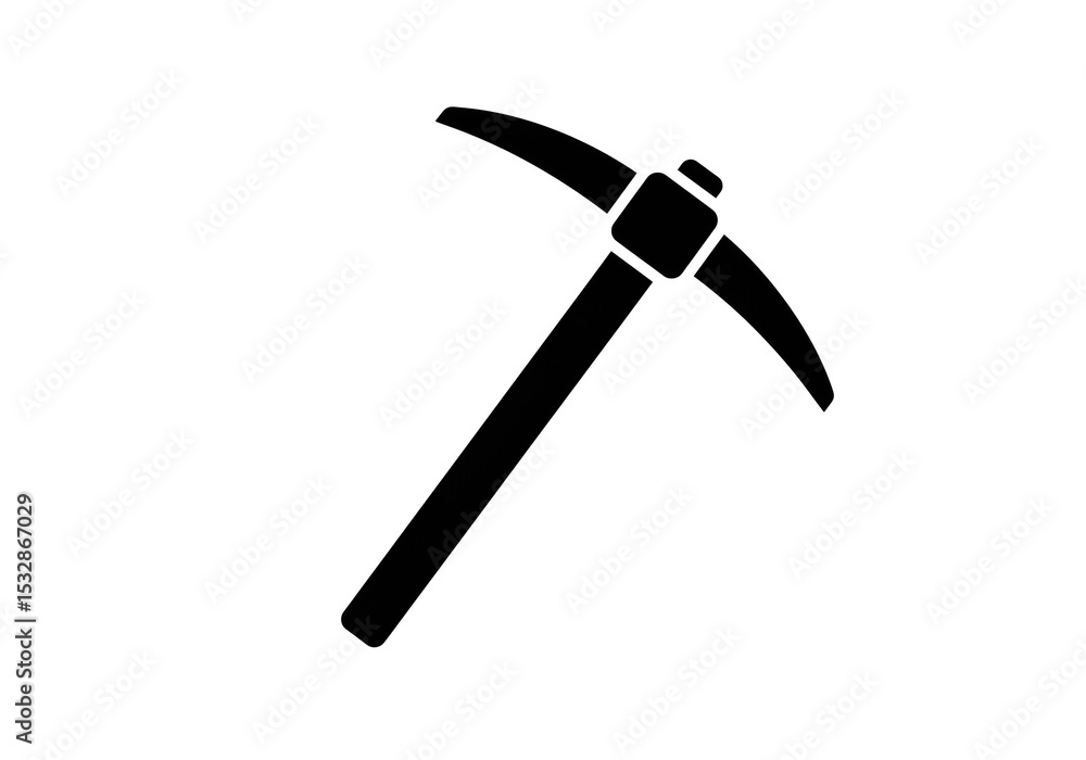 Poster isolated black pickaxe tool with a wooden handle and a sharp metal head on a white background