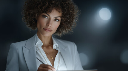 Ambitious African American Entrepreneur Sketching Innovative Business Ideas on Tablet