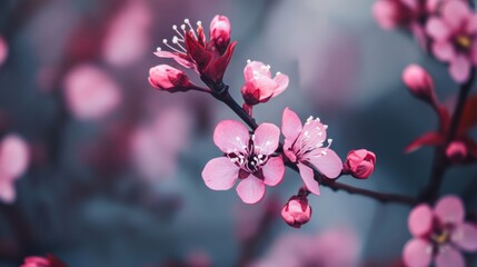 Cherry blossoms on branch with soft blur background in spring nature romantic floral photography setup