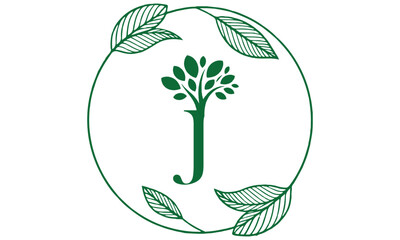 J Letter with Leaf Logo Vector