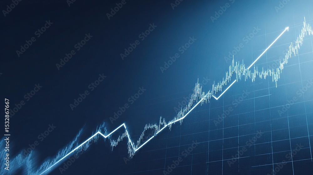 Poster abstract financial chart with uptrend line graph on dark background