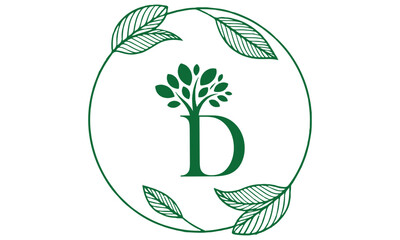 D Letter with Leaf Logo Vector