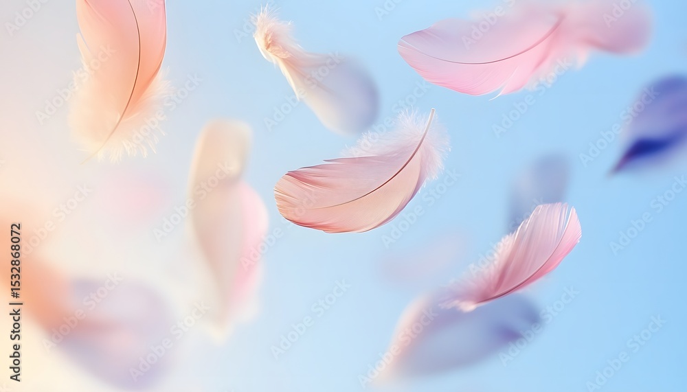 Poster delicate feathers floating gently in the air.