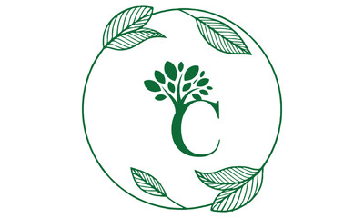C Letter with Leaf Logo Vector