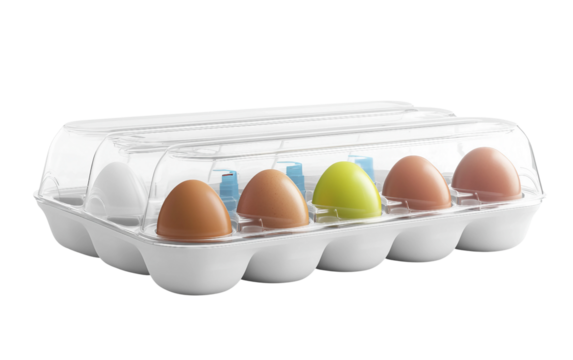 Smart egg tray with freshness indicators and tracking features for modern kitchen organization isolated on transparent background PNG
