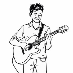 Obraz premium A young man is playing an acoustic guitar.