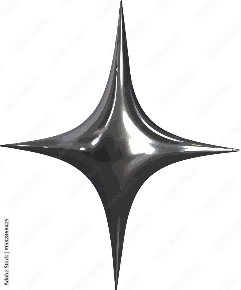 Poster abstract polished chrome star shape floating on transparent background, showing glossy gradients