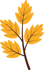 Fototapeta premium Stylized branch is showing five red-speckled yellow leaves with brown veins, transparent background