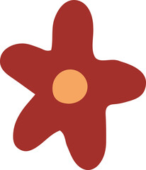 Abstract red shape is floating in flat design with orange center, transparent background