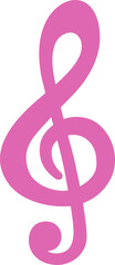 Stylized bright pink treble clef symbol floating on transparent background, showcasing notation
