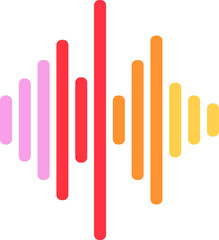 Stylized audio waveform is showing vertical gradient bars in flat design, transparent background