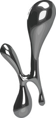 3D render showing metallic droplet shape on transparent backdrop with reflective gray gradients