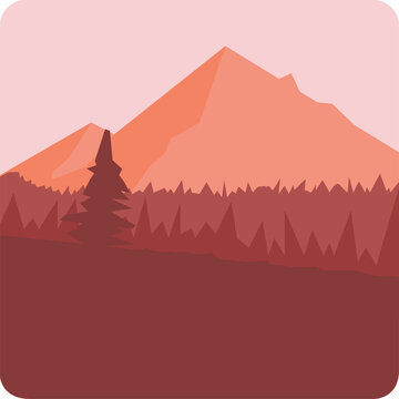 Fototapeta Vector mountain design is depicting large peak, smaller peak, treeline, conifer on transparent bg