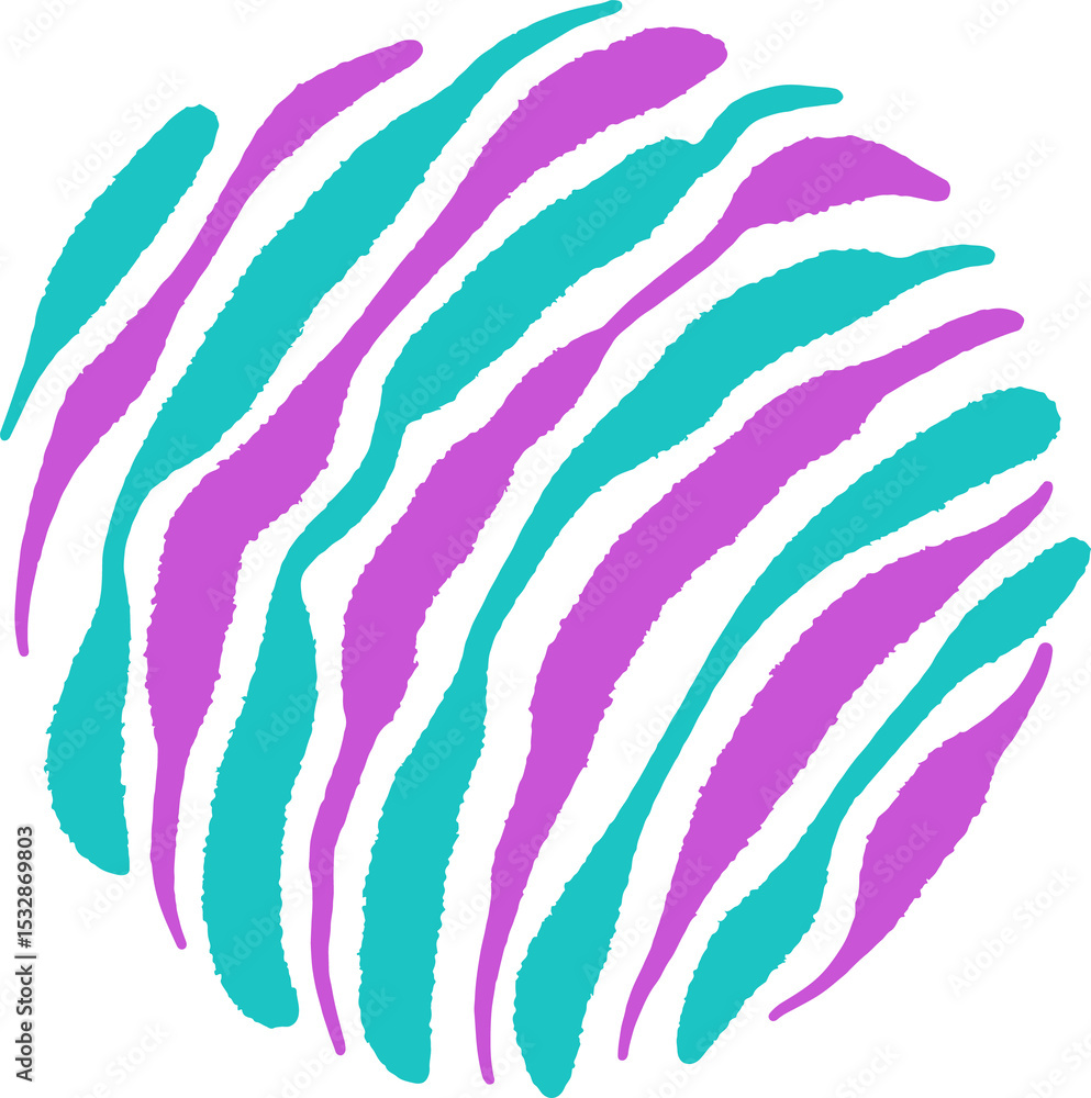 Poster abstract circle is showing wavy turquoise and magenta stripes in flat vector on transparent canvas