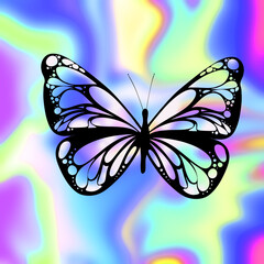 Butterfly silhouette floating on pastel swirl with cutout wings, transparent background, copy space © vectorfusionart
