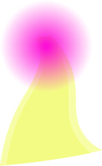 Stylized sun circle is emitting flowing yellow beam in flat design, transparent background