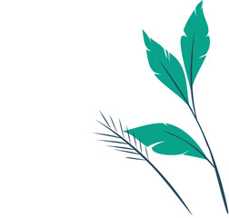 teal and white leaves with dark stems are forming abstract vector design, transparent background