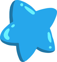 Blue glossy star icon is floating on transparent canvas, showing cyan highlights and shadow